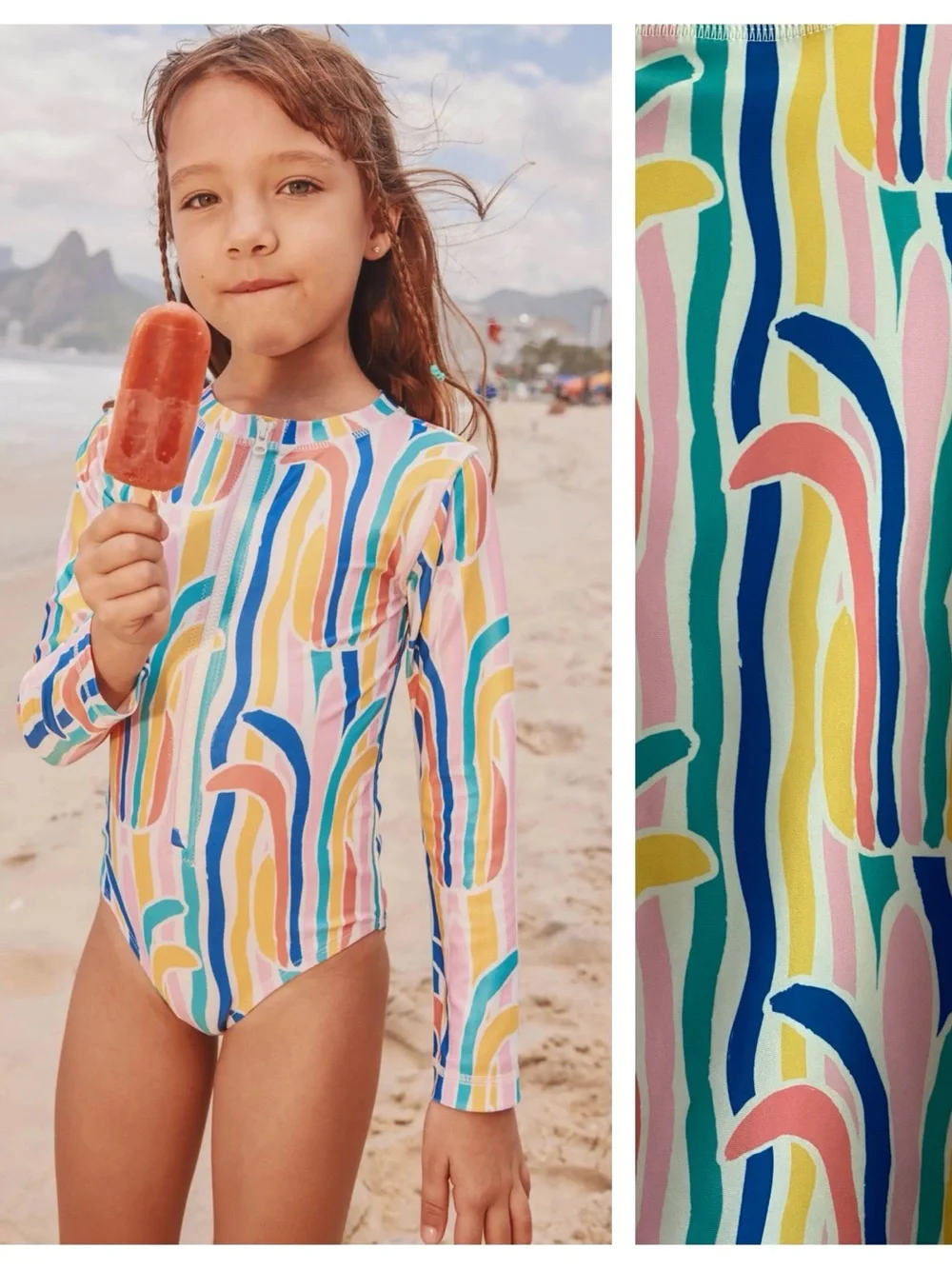 Tea Collection Rainbow Stripe Print Long Sleeve Rashguard One Piece Swimsuit 12
